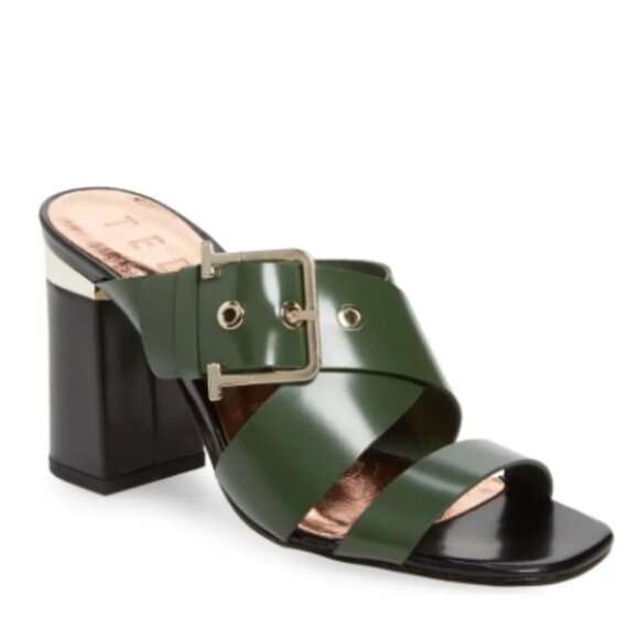 Ted Baker Buckle Detail Block Heel Slide Sandal sz 7.5 - Picture 1 of 12